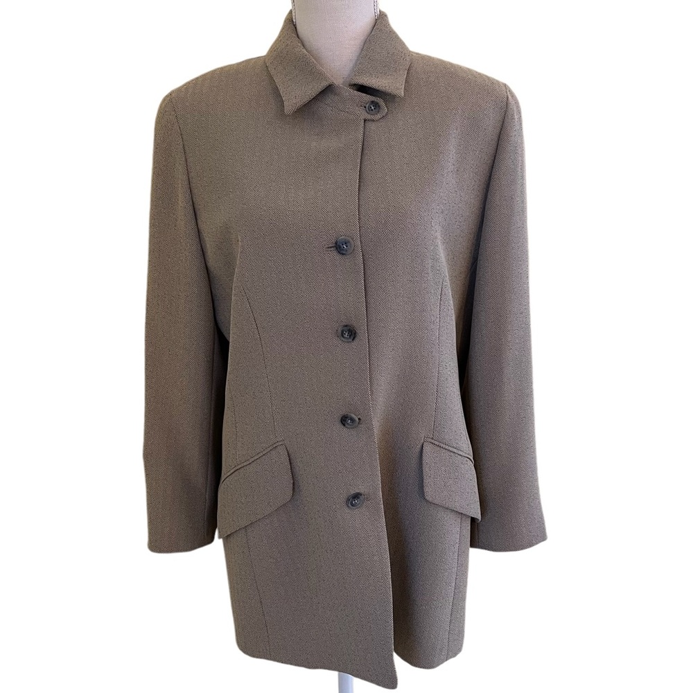 EMANUEL Brown Herringbone Button Front Jacket 10/44